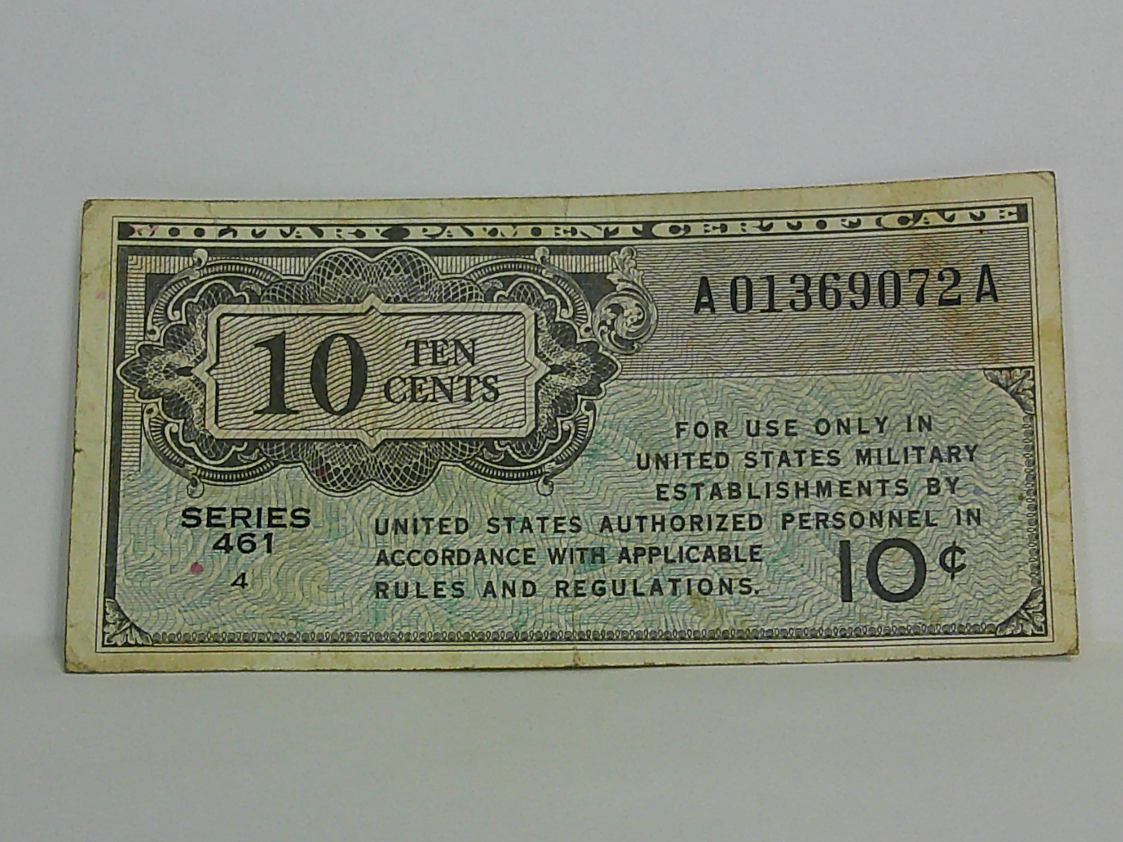 Series 461 10 cent Military Payment Certificate