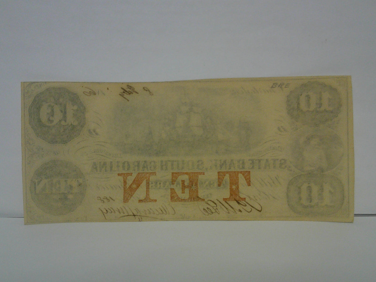 1860 $10 Note State Bank of South Carolina