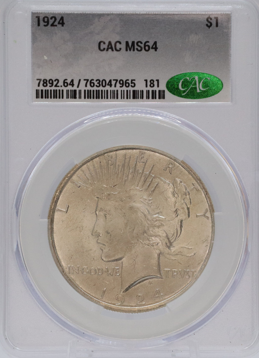 1924 Peace Siler Dollar CAC MS64
