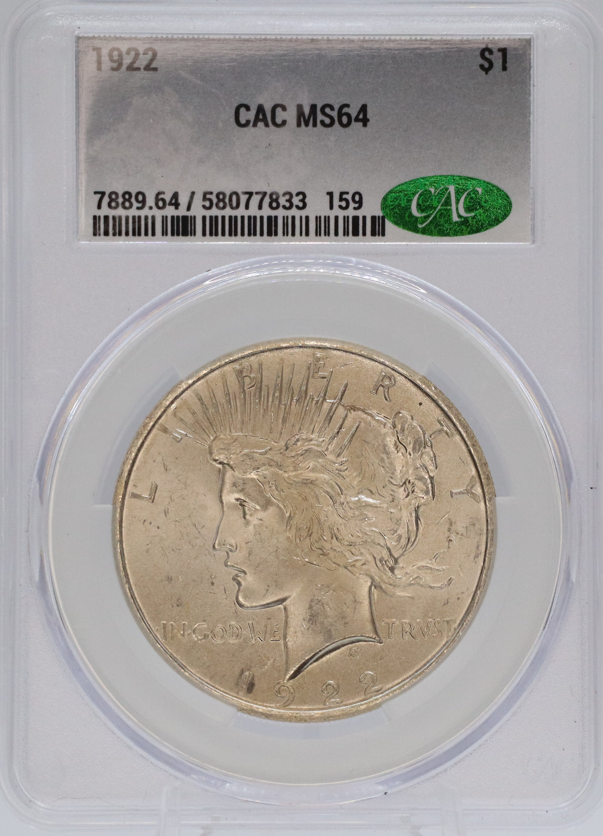 1922 Peace Silver Dollar CAC MS64