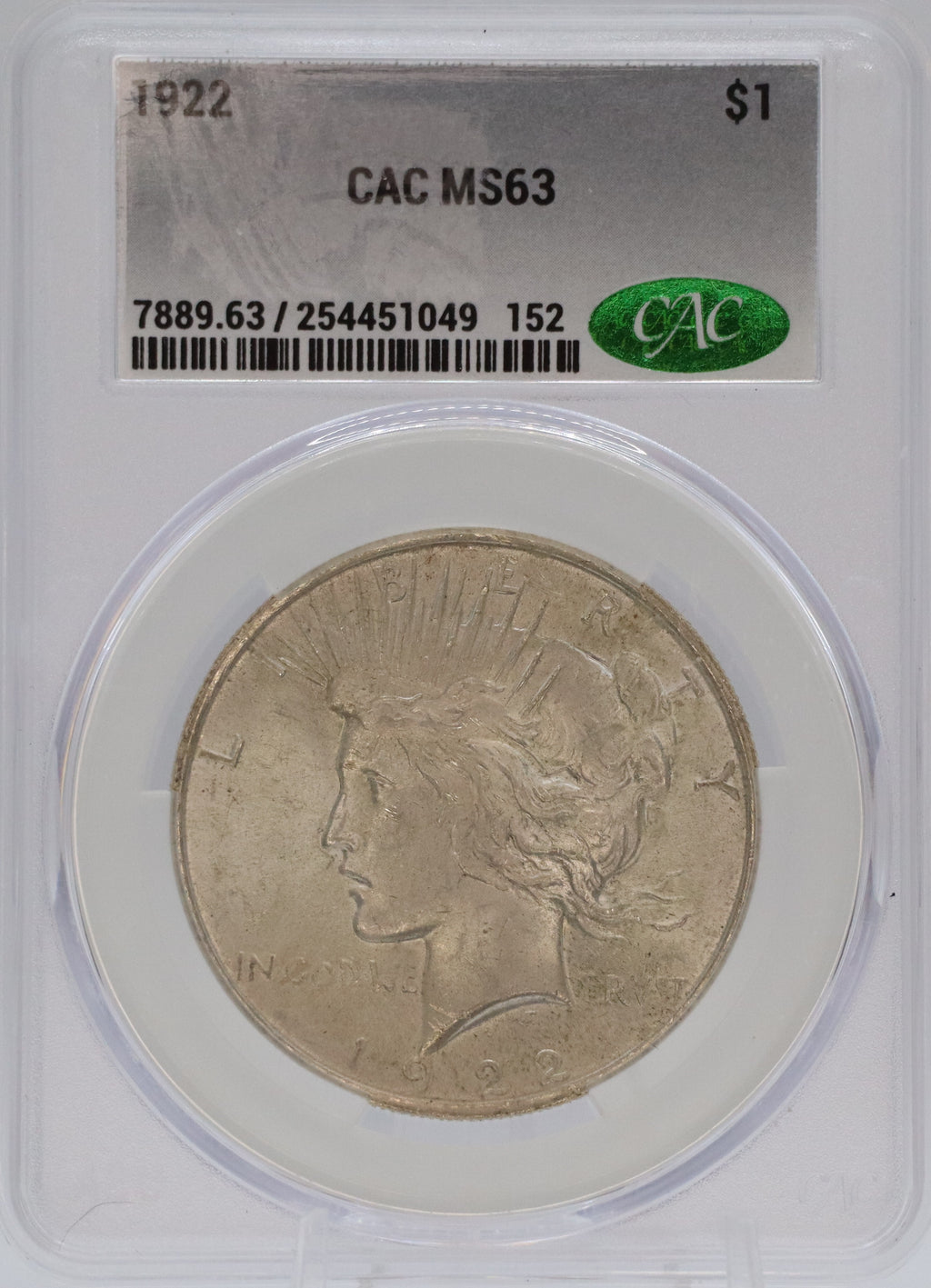 1922 Peace Silver Dollar CAC MS63