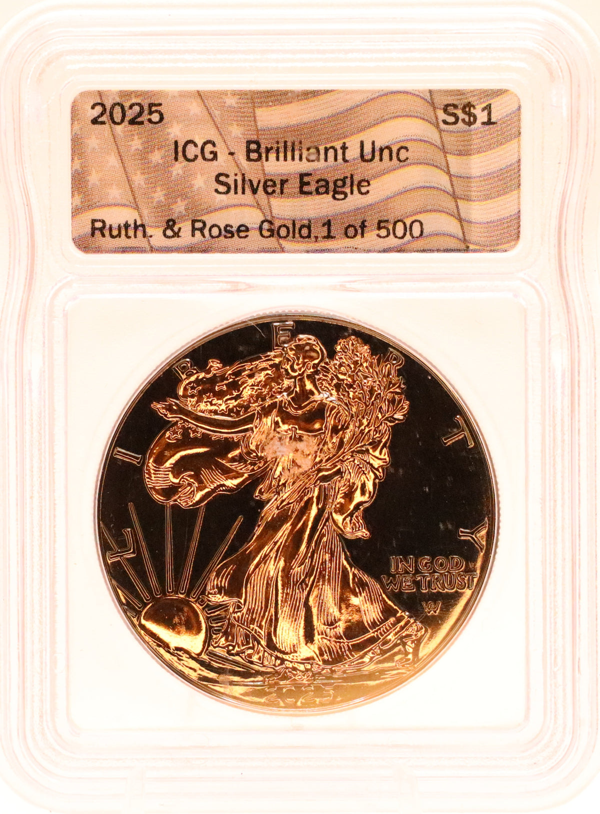 2025 American Silver Eagle Ruth. and Rose Gold ICG BU 1 of 500