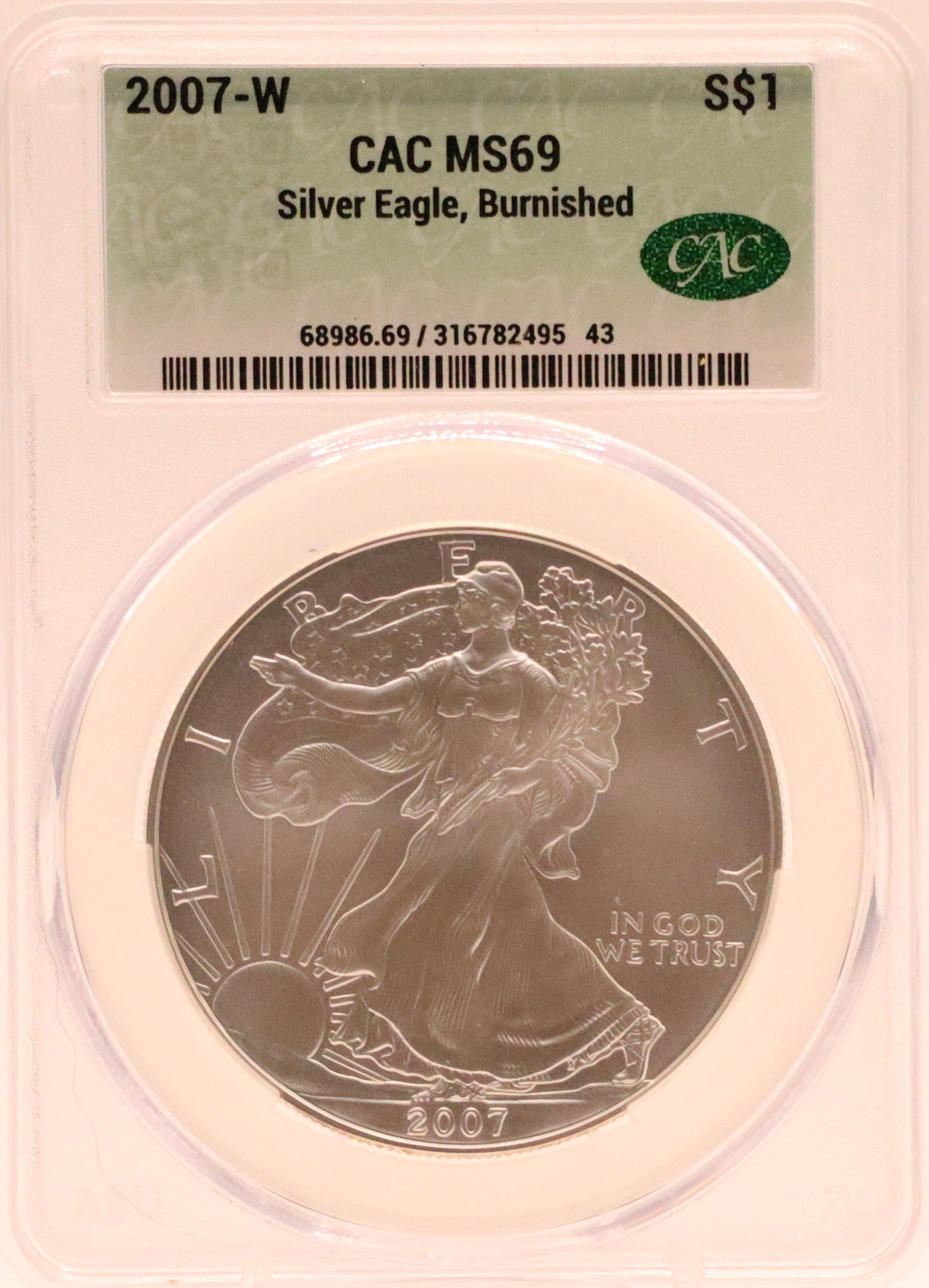 2007-W Burnished Silver Eagle CAC MS69