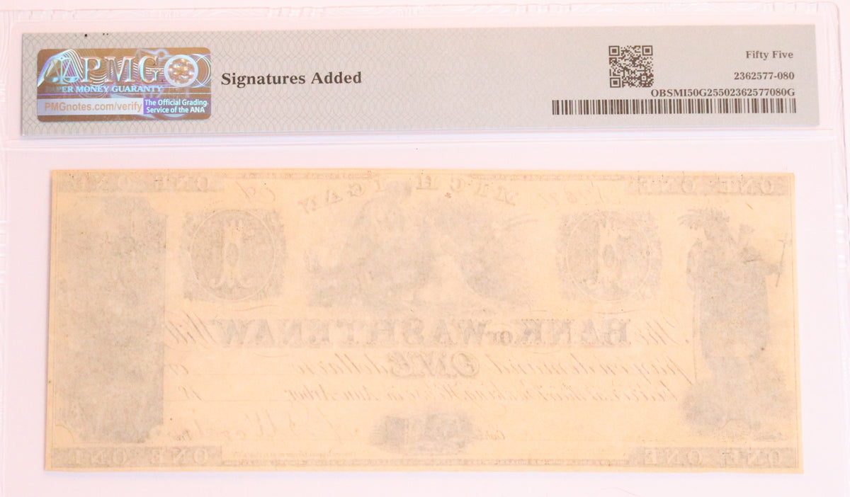 1800's Michigan Bank of Washtenaw $1 note PMG 55