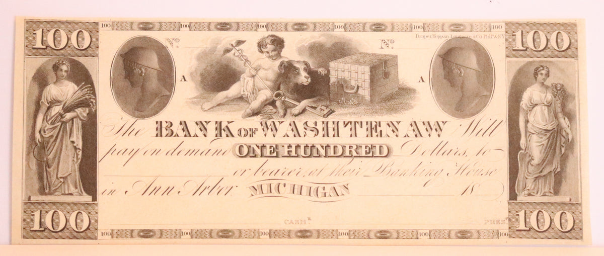 1800's Bank of Washtenaw $100 note uncirculated