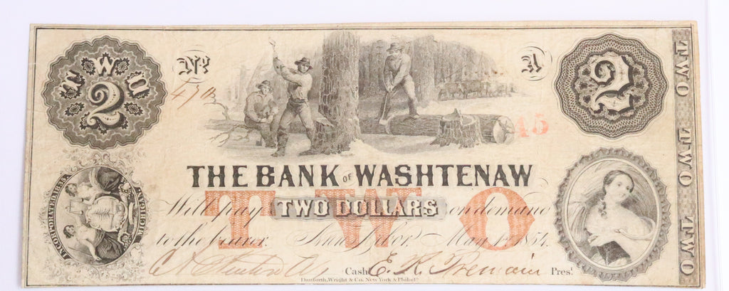1854 Bank of Washtenaw $2 Note