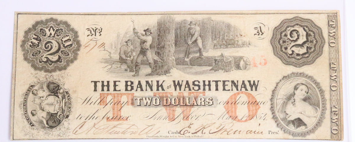 1854 Bank of Washtenaw $2 Note