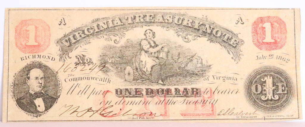 1862 $1 Virginia Treasury Note