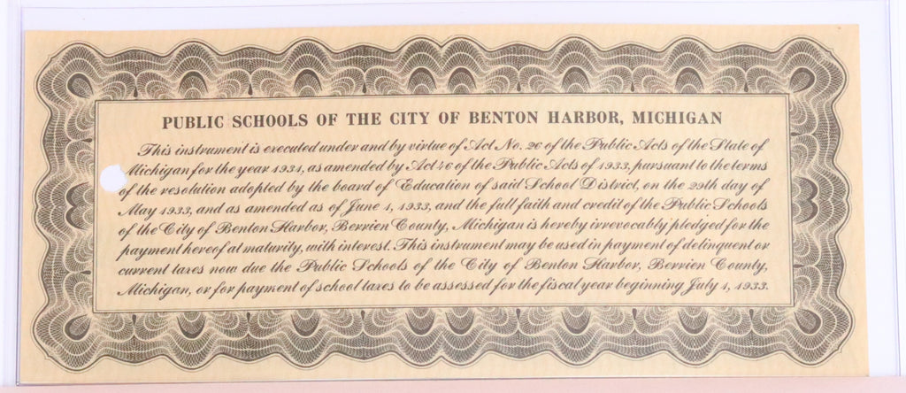 1933 Benton Harbor Tax Warrant