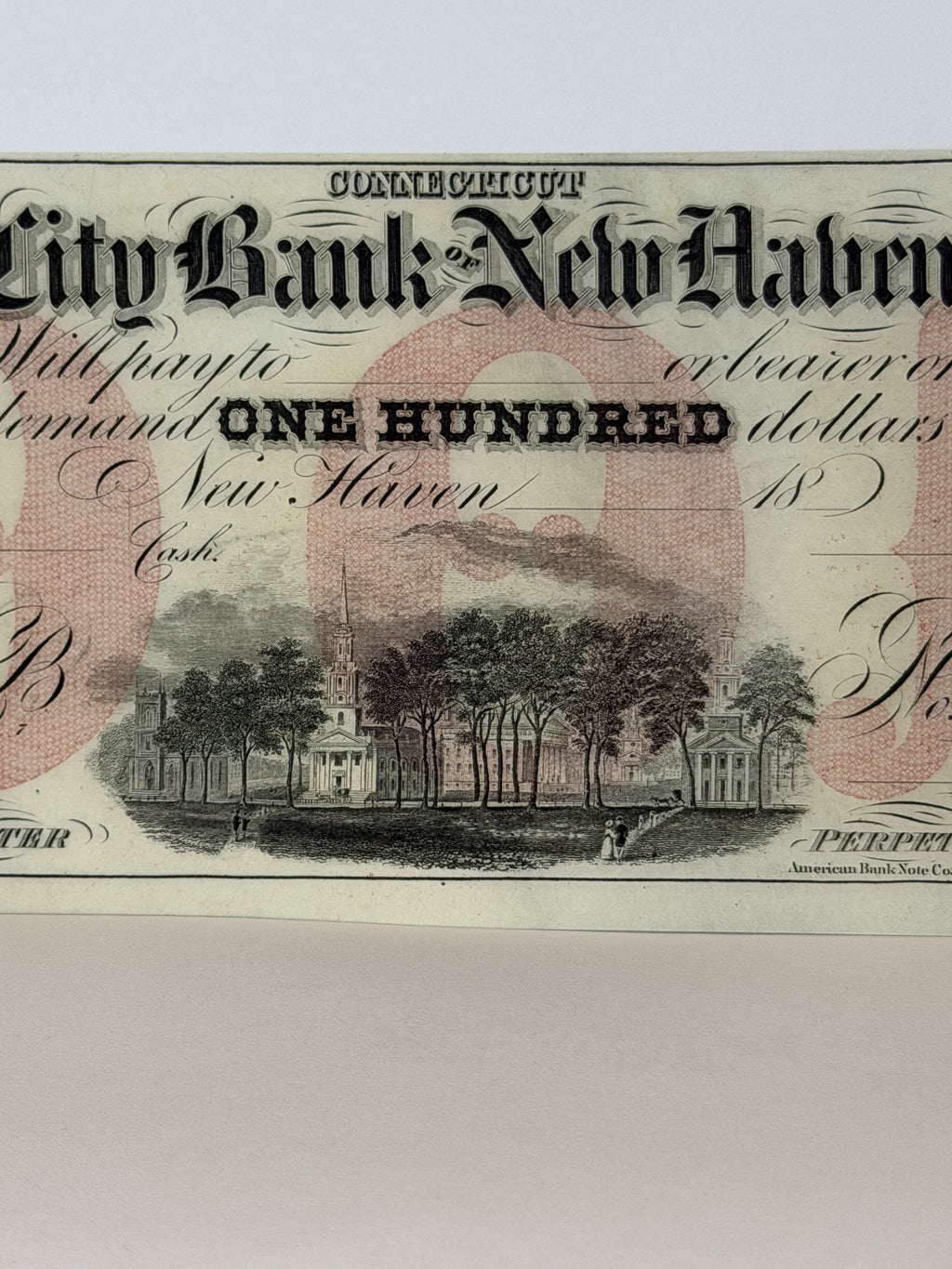 1800's City Bank of New Haven $100 Note
